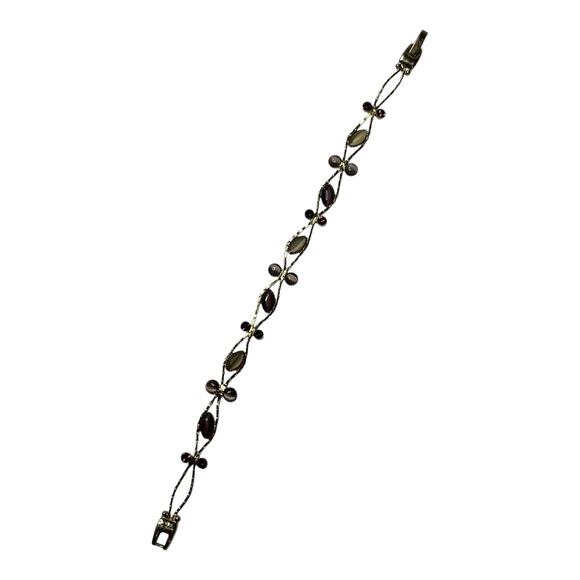 Vintage Gold Tone Chain Bracelet Faux Amethyst Garnet Rhinestone Tennis 6.75” - Picture 14 of 16